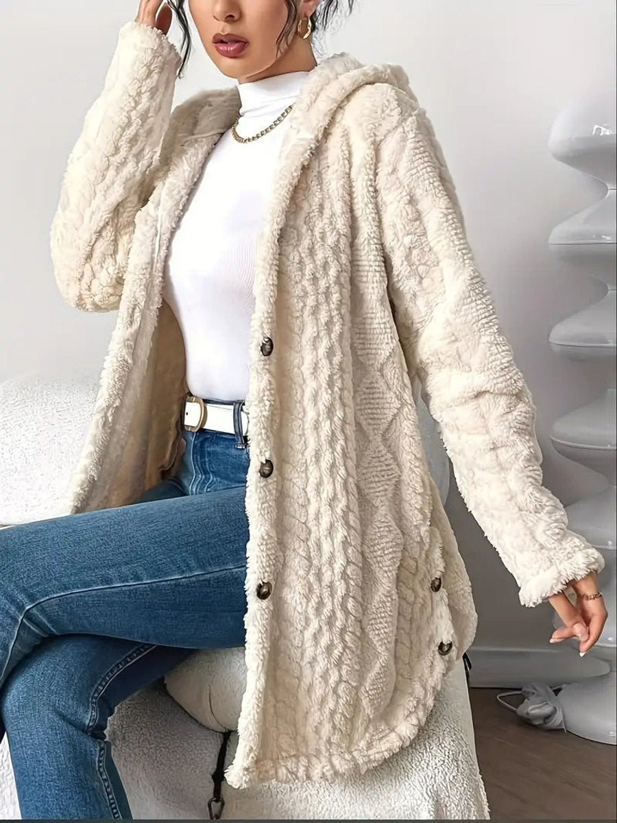 Women plush oversized hooded cardigan with button front in multiple colours