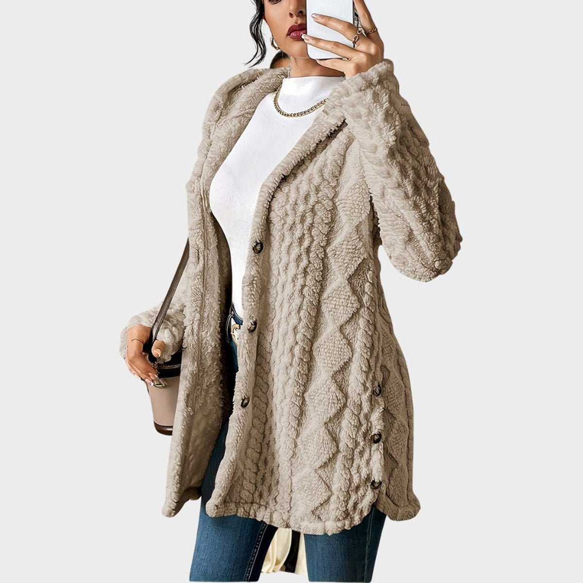 Women plush oversized hooded cardigan with button front in multiple colours