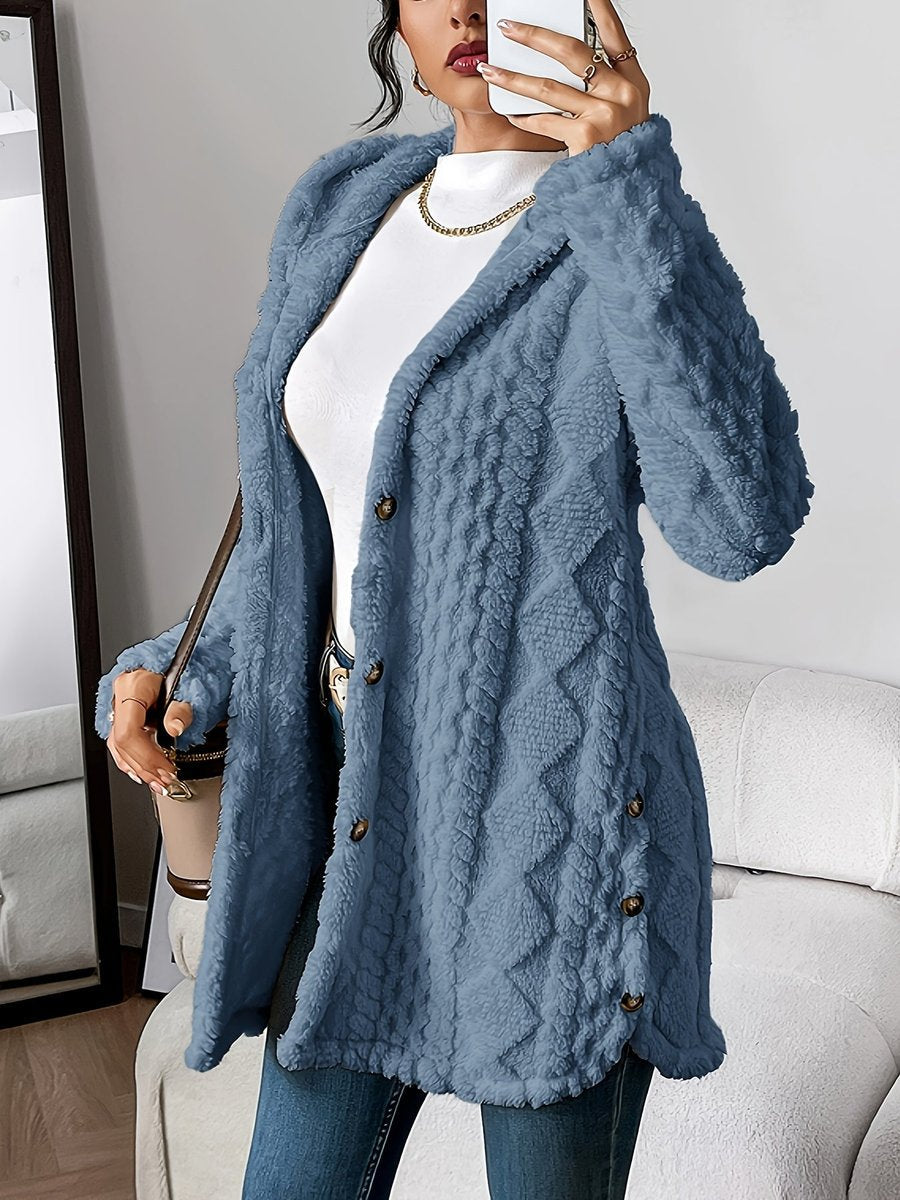 Women plush oversized hooded cardigan with button front in multiple colours