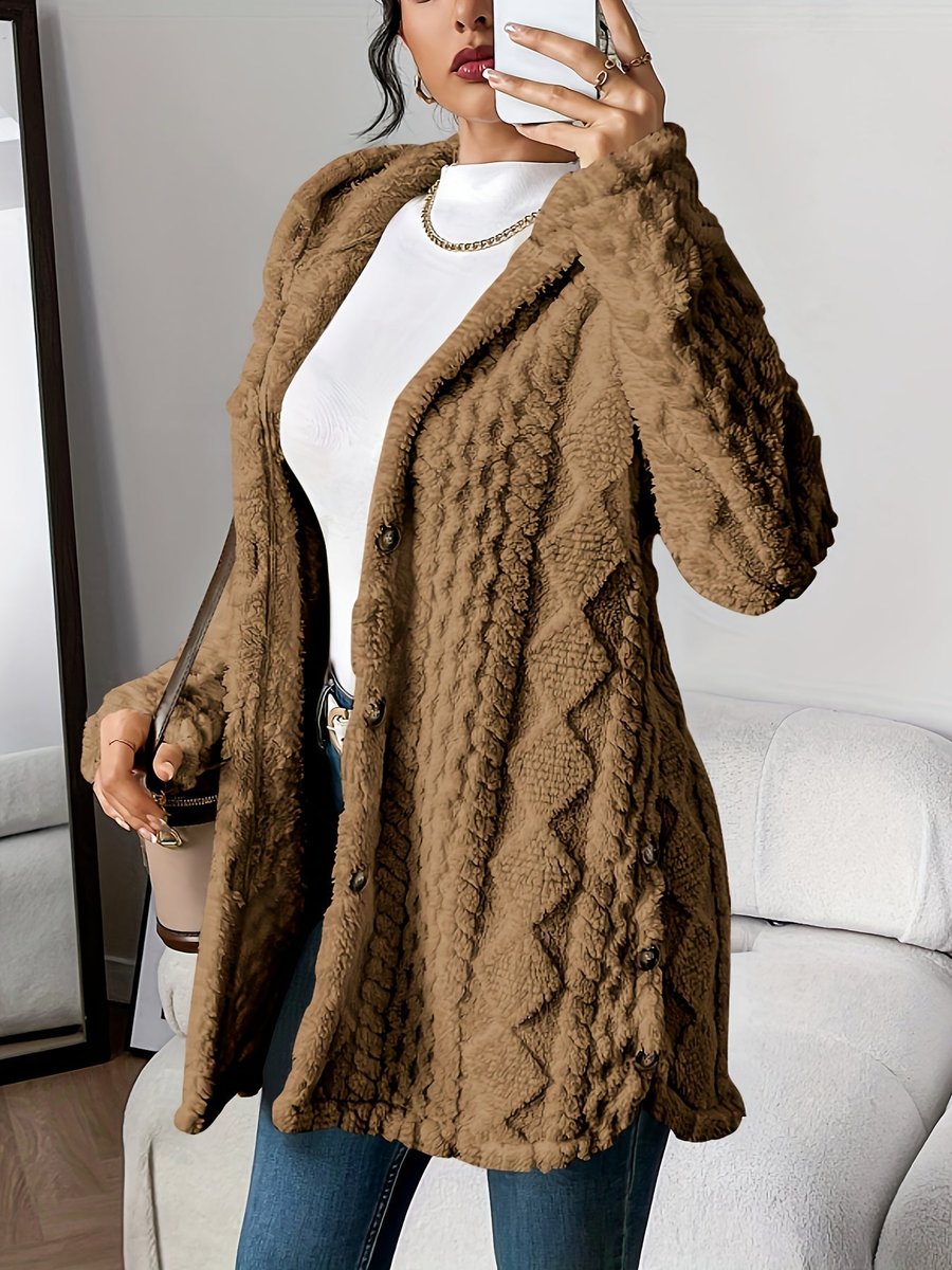 Women plush oversized hooded cardigan with button front in multiple colours