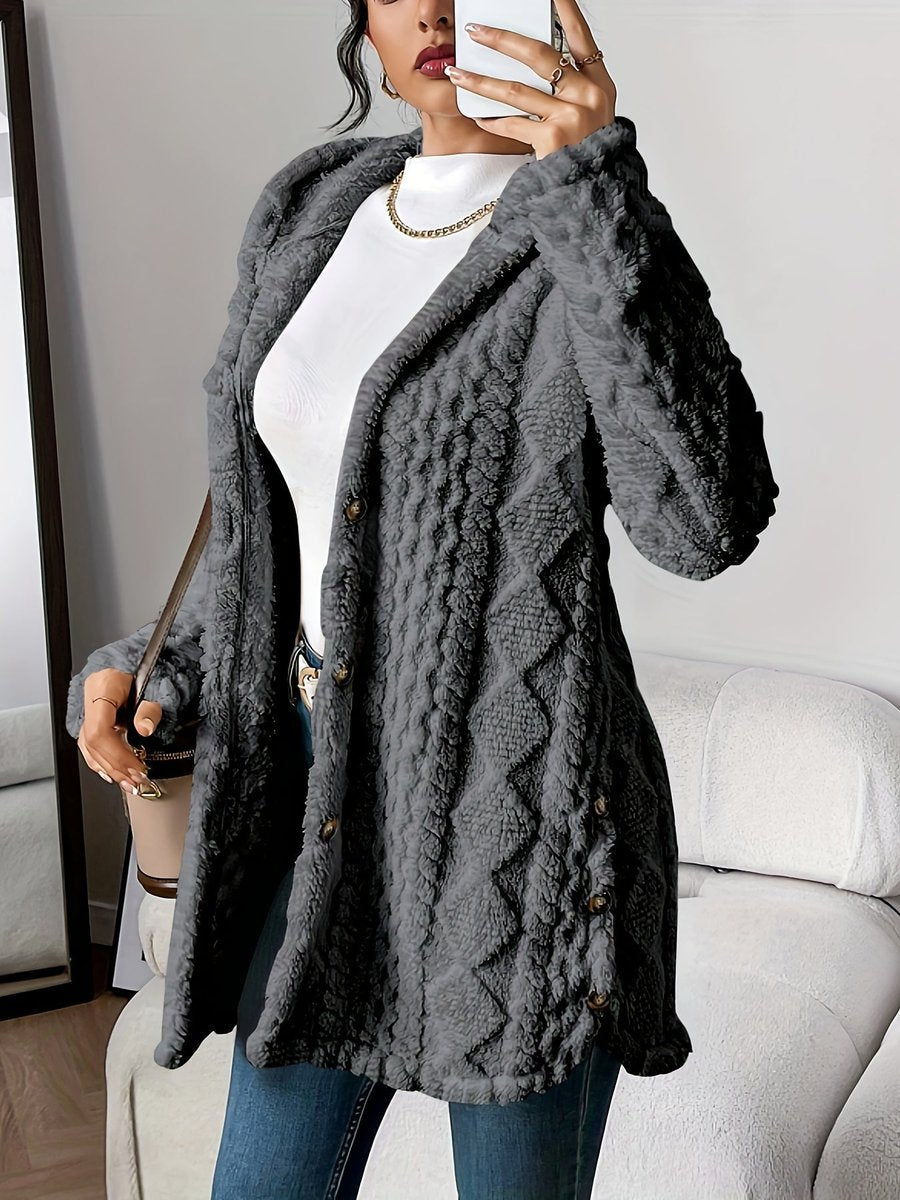 Women plush oversized hooded cardigan with button front in multiple colours
