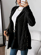 Women plush oversized hooded cardigan with button front in multiple colours
