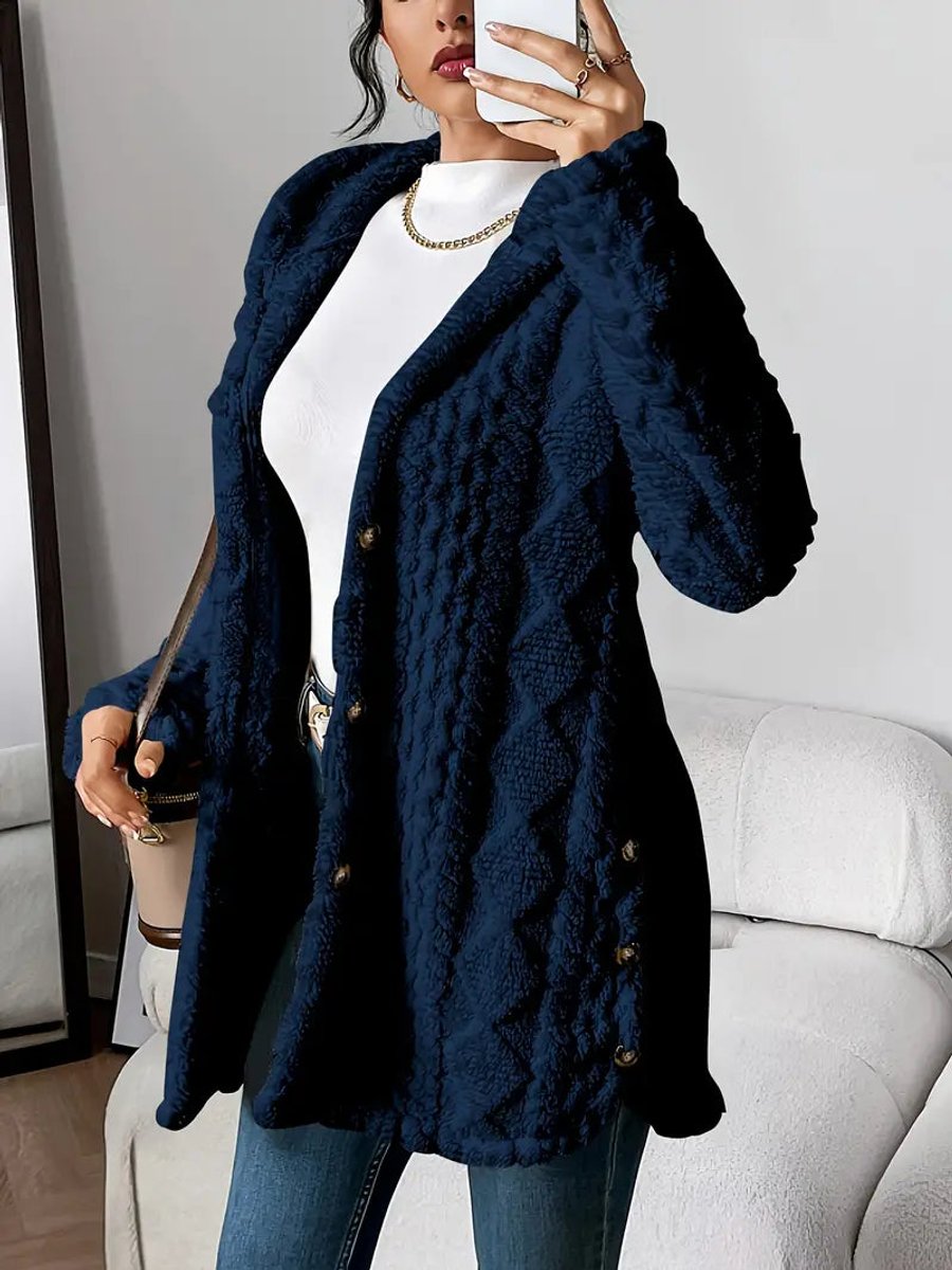 Women plush oversized hooded cardigan with button front in multiple colours