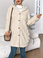 Women plush oversized hooded cardigan with button front in multiple colours