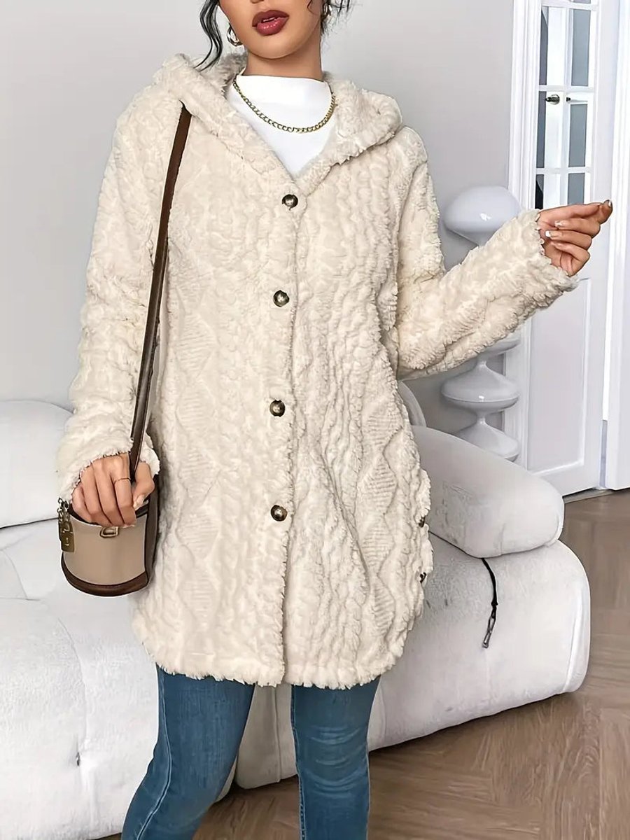 Women plush oversized hooded cardigan with button front in multiple colours