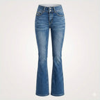 Women's high waist flared jeans figure-hugging fit in blue denim