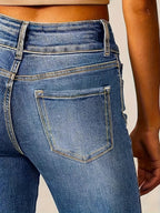 Women's high waist flared jeans figure-hugging fit in blue denim