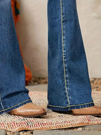 Women's high waist flared jeans figure-hugging fit in blue denim