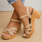 Women's wedge sandals with braided straps and ankle buckle, open toe boho summer style