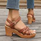 Women's wedge sandals with braided straps and ankle buckle, open toe boho summer style