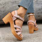 Women's wedge sandals with braided straps and ankle buckle, open toe boho summer style