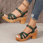 Women's wedge sandals with braided straps and ankle buckle, open toe boho summer style