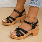 Women's wedge sandals with braided straps and ankle buckle, open toe boho summer style
