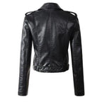 Women's faux leather biker jacket zip-up belted waist short cut