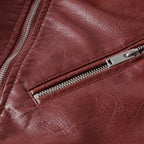 Women's faux leather biker jacket zip-up belted waist short cut