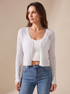 Women's lightweight summer knit cardigan with V-neckline and open button front
