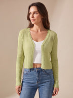 Women's lightweight summer knit cardigan with V-neckline and open button front