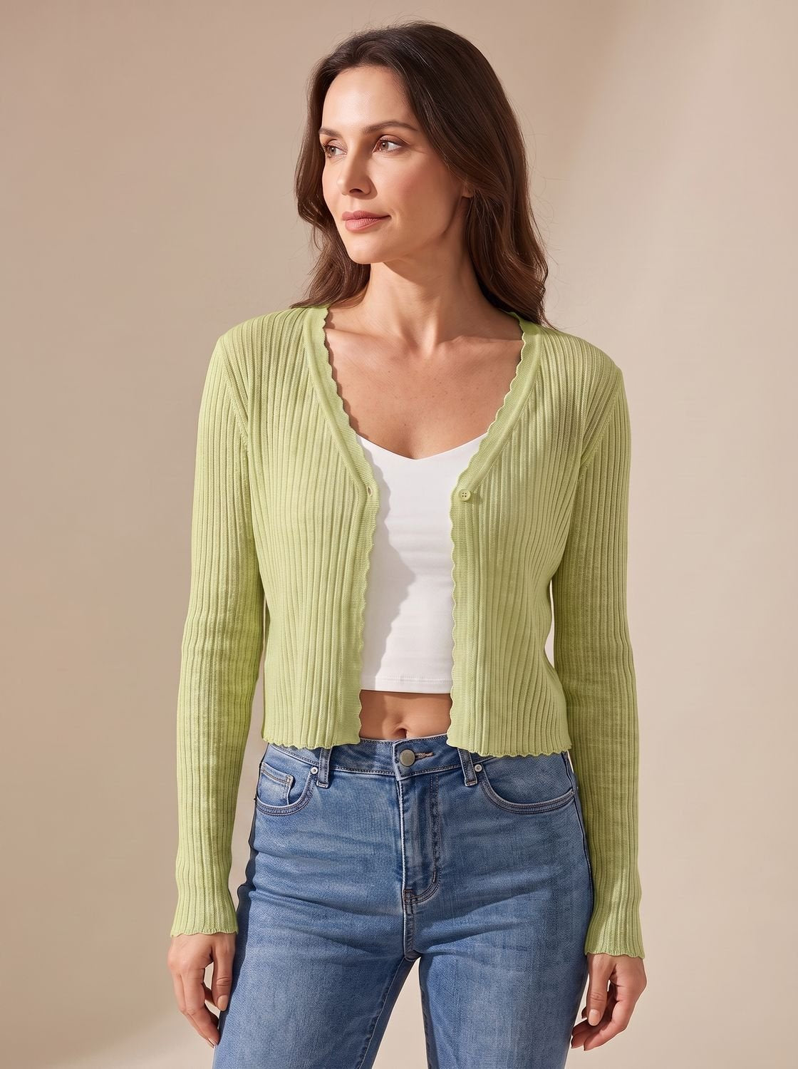 Women's lightweight summer knit cardigan with V-neckline and open button front