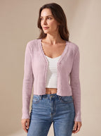 Women's lightweight summer knit cardigan with V-neckline and open button front