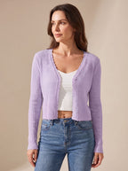 Women's lightweight summer knit cardigan with V-neckline and open button front