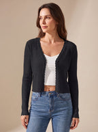 Women's lightweight summer knit cardigan with V-neckline and open button front