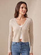 Women's lightweight summer knit cardigan with V-neckline and open button front