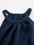 Women 2 Piece Halter Neck Wide Leg Palazzo Set navy blue printed trousers