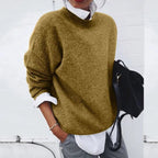 Women cashmere blend oversized crew neck sweater relaxed fit pullover