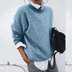 Women cashmere blend oversized crew neck sweater relaxed fit pullover