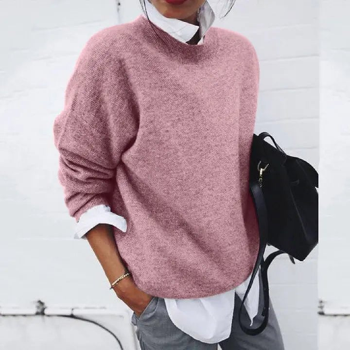 Women cashmere blend oversized crew neck sweater relaxed fit pullover