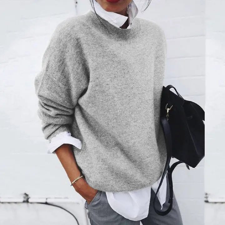 Women cashmere blend oversized crew neck sweater relaxed fit pullover