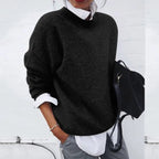 Women cashmere blend oversized crew neck sweater relaxed fit pullover