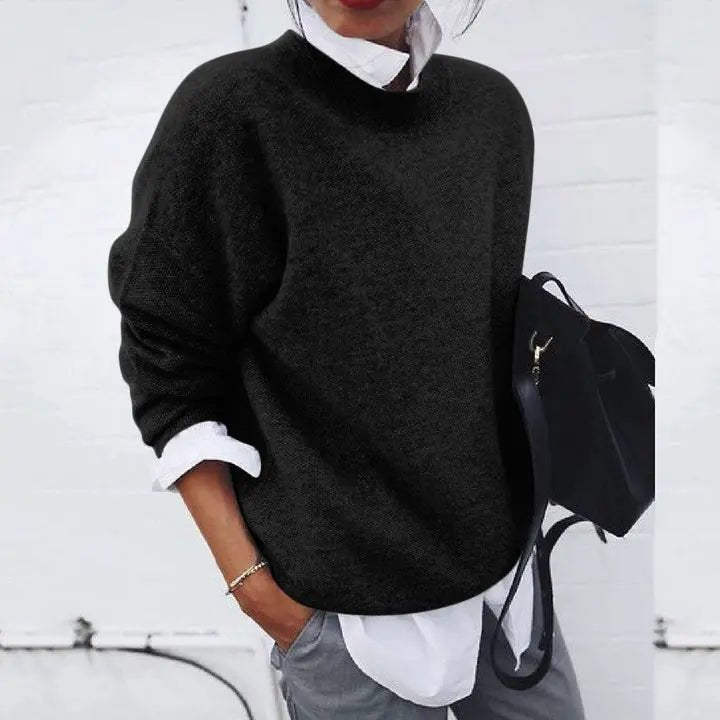 Women cashmere blend oversized crew neck sweater relaxed fit pullover