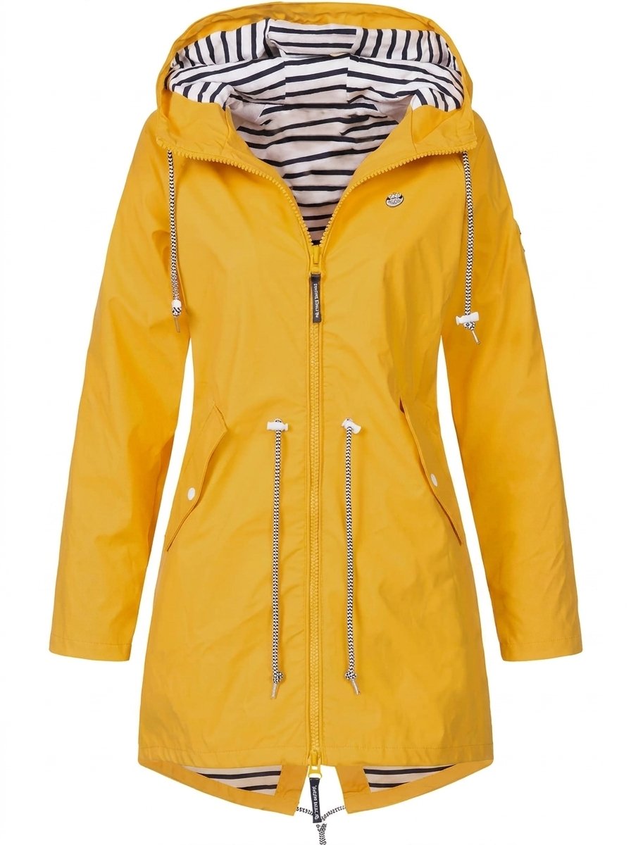 Women water resistant hooded rain coat with adjustable drawstring waist