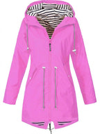 Women water resistant hooded rain coat with adjustable drawstring waist