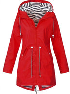 Women water resistant hooded rain coat with adjustable drawstring waist