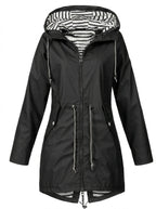 Women water resistant hooded rain coat with adjustable drawstring waist