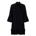 Women ruffle mini dress with bow collar and 3/4 sleeves