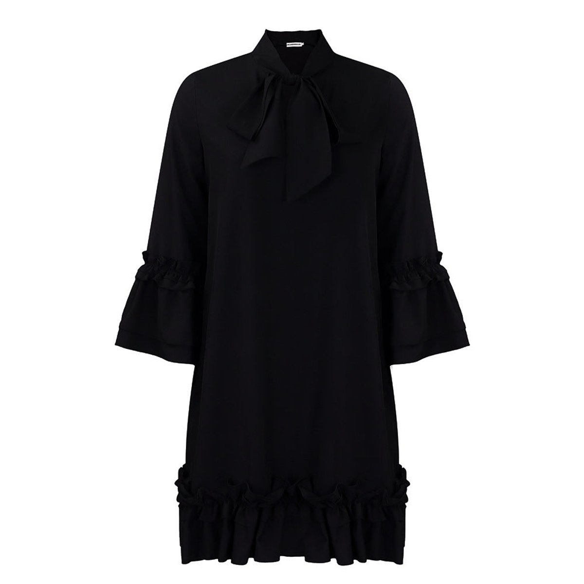 Women ruffle mini dress with bow collar and 3/4 sleeves