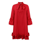Women ruffle mini dress with bow collar and 3/4 sleeves