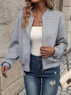 Women quilted zip up bomber jacket structured fabric cropped fit