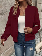 Women quilted zip up bomber jacket structured fabric cropped fit