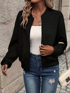 Women quilted zip up bomber jacket structured fabric cropped fit