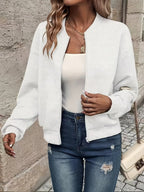 Women quilted zip up bomber jacket structured fabric cropped fit