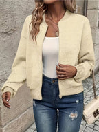 Women quilted zip up bomber jacket structured fabric cropped fit