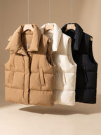 Women quilted vest bodywarmer with shawl collar and boxy fit