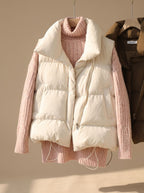 Women quilted vest bodywarmer with shawl collar and boxy fit