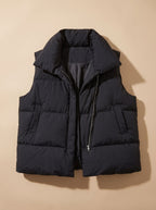Women quilted vest bodywarmer with shawl collar and boxy fit