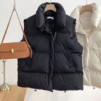 Women quilted vest bodywarmer with shawl collar and boxy fit