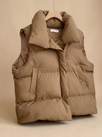 Women quilted vest bodywarmer with shawl collar and boxy fit